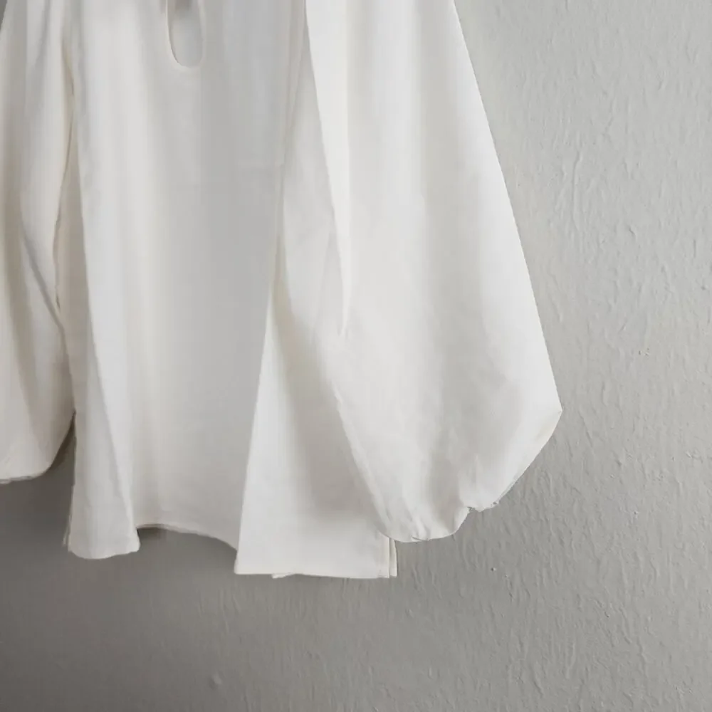 J. Crew Puff Sleeve Satin Back Crepe Top Ivory Keyhole Blouse NWT XS Tall
